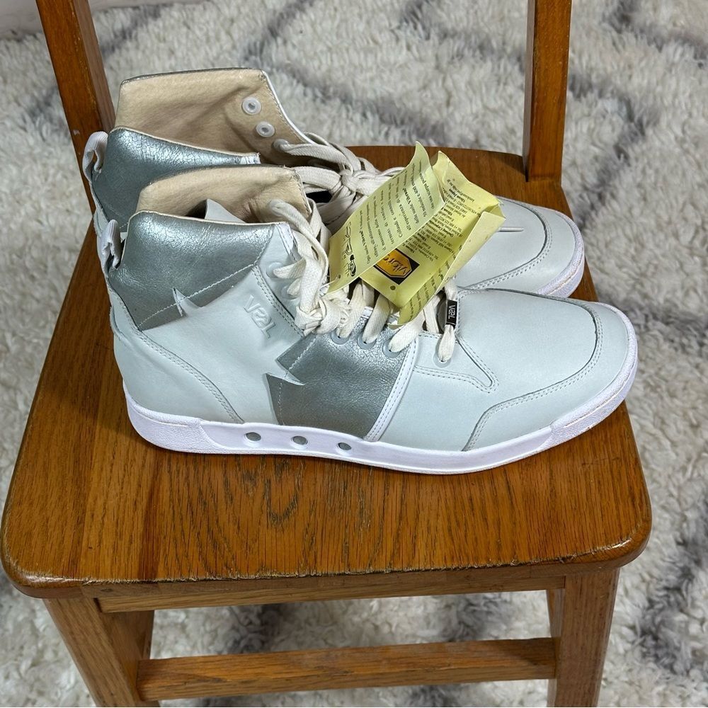 Stylish Silver and White High-Top Sneakers